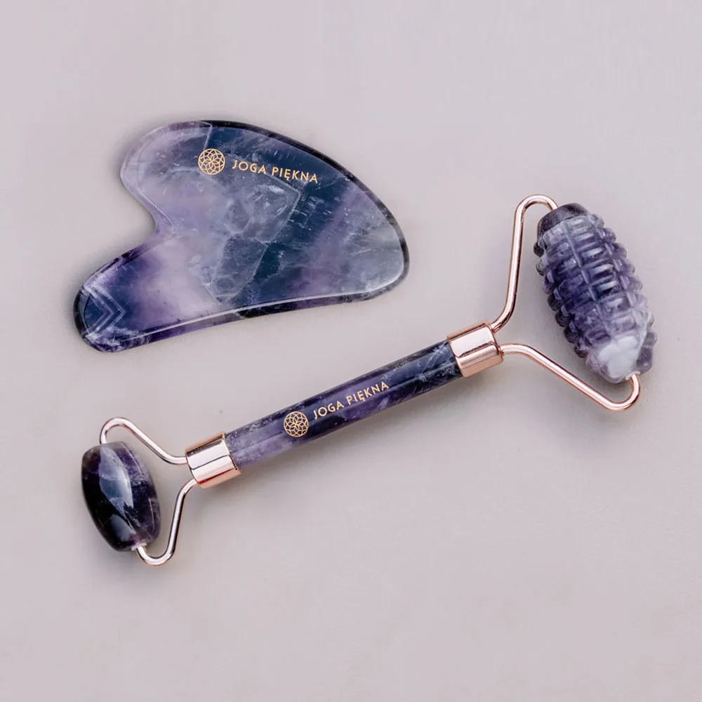 Zestaw do masażu: piłokształtny roller + Gua-Sha • ametyst - obrazek 2