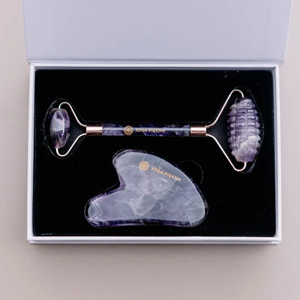 Zestaw do masażu: piłokształtny roller + Gua-Sha • ametyst - obrazek 3