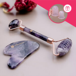 Zestaw do masażu: piłokształtny roller + Gua-Sha • ametyst