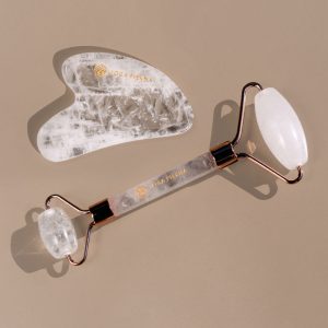 Zestaw do masażu: roller + Gua-Sha • kryształ górski