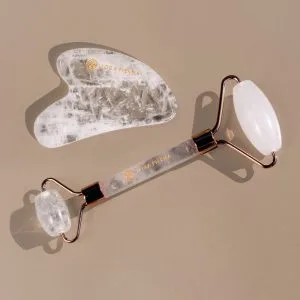 Zestaw do masażu: roller + Gua-Sha • kryształ górski