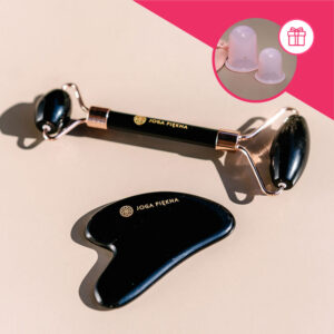 Zestaw do masażu: roller + Gua-Sha • czarny obsydian