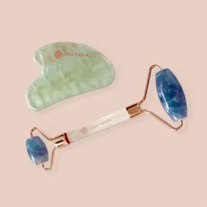 Zestaw do masażu: wałek + Gua-Sha • fluoryt